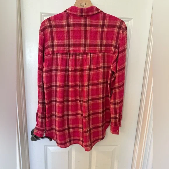 Anthropologie Pilcro Vibrant Pink Red Plaid Shirt - Picture 4 of 6
